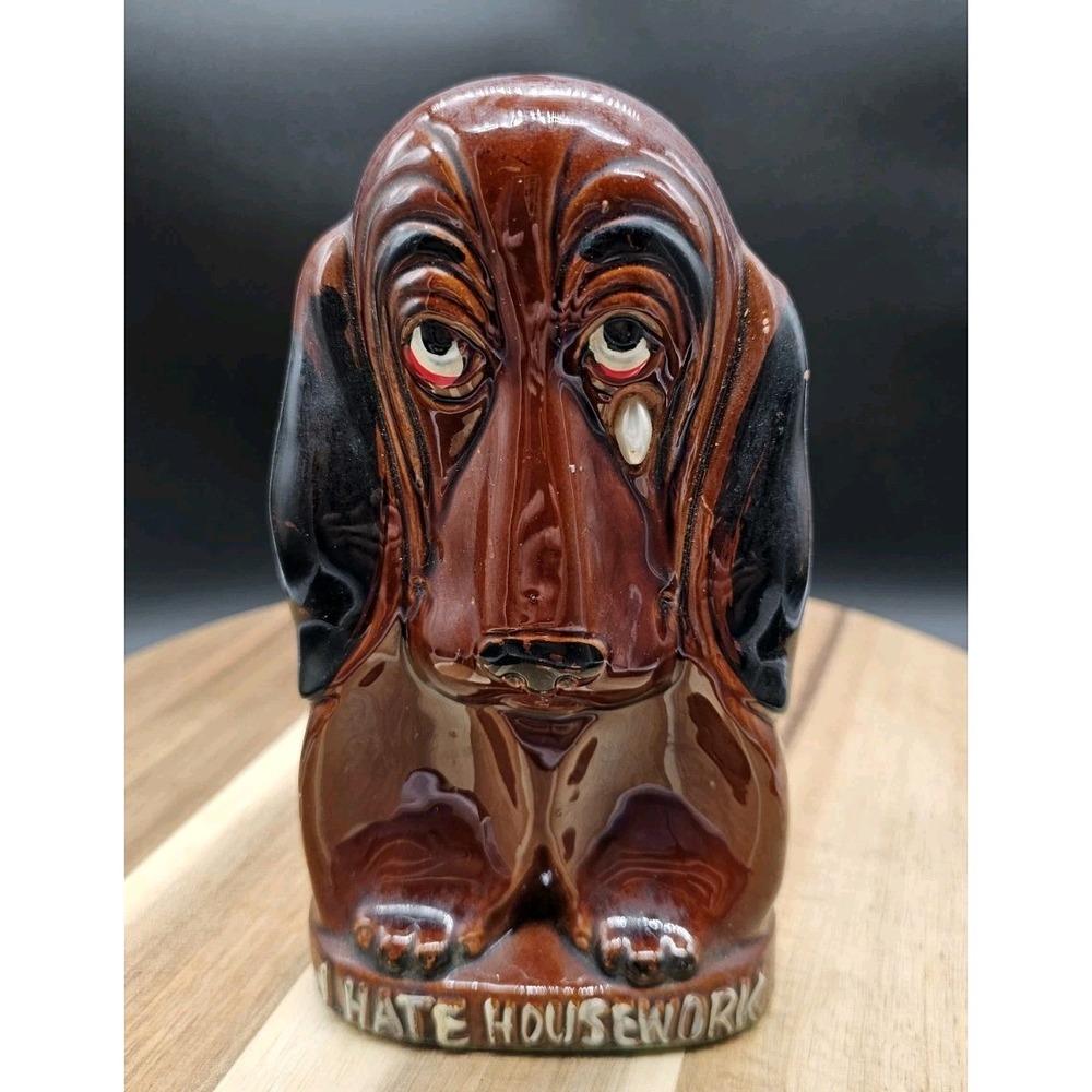 Vintage Enesco 'Sad Dog' "I Hate Housework" Wall Decor Figurine ~ Rare